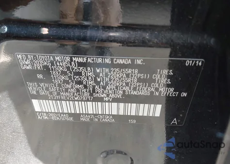 2014 Toyota Rav4 Limited z USA, uszkodzony, nr VIN 2T3YFREV2EW079717